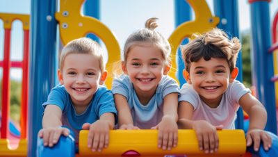 white kids playing in playground